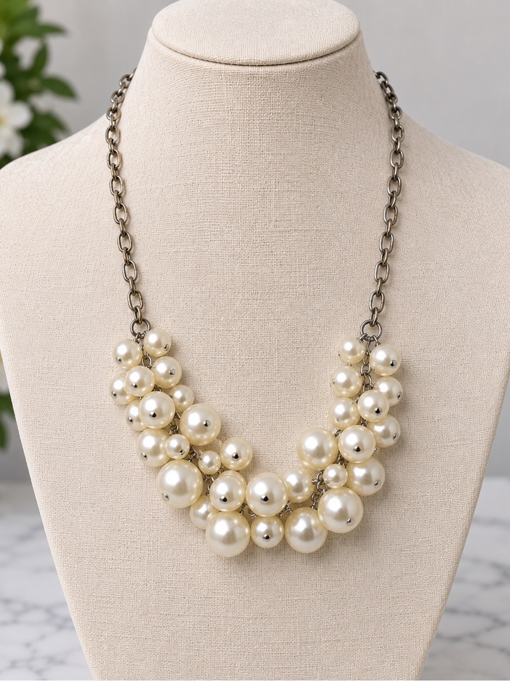 Classic Ivory Pearl Cluster Necklace - Women Jewelry
